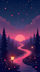 Romantic Sunset Walk on a Scenic Path with Cute Pink and Purple Hues