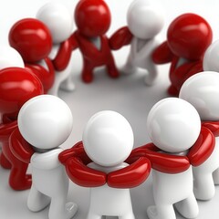Teamwork concept with red and white figures in a circle.