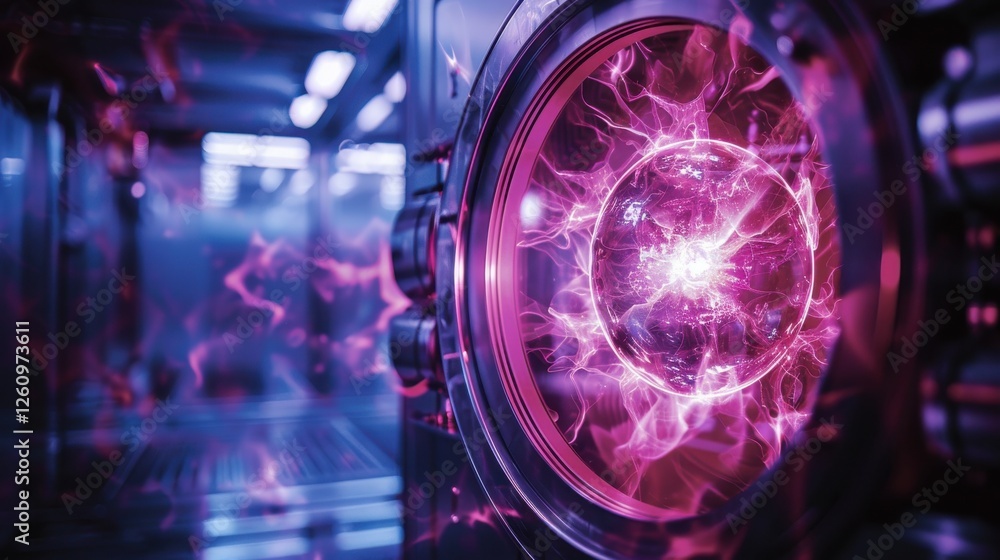 Poster futuristic technology scene with vibrant energy sphere and dynamic lighting in a high-tech environme