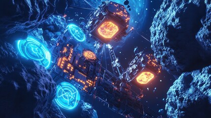 An asteroid-based crypto mine extracting quantum minerals for blockchain