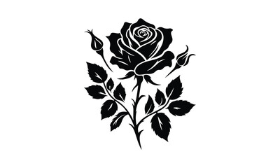 Roses tattoo, Black roses, Black silhouette of rose, Valentines day silhouette of rose.