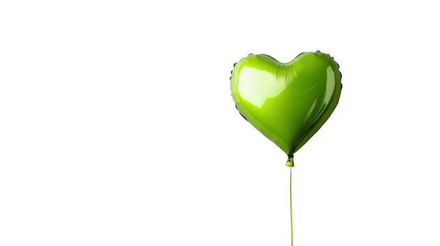 Green heart shaped balloon floating on transparent background