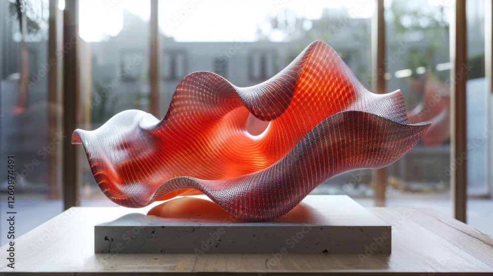 Poster abstract red sculpture displaying innovative design and contemporary artistic expression in a modern