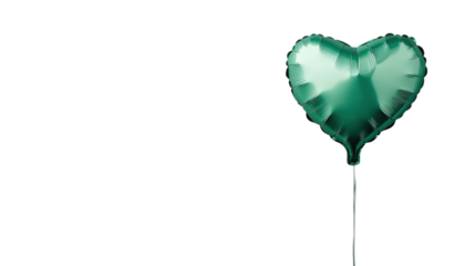 Green heart shaped balloon floating on transparent background