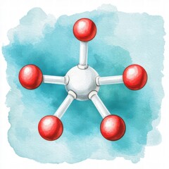 A colorful illustration of a molecule with a central atom and surrounding atoms, representing chemical structures and molecular science.
