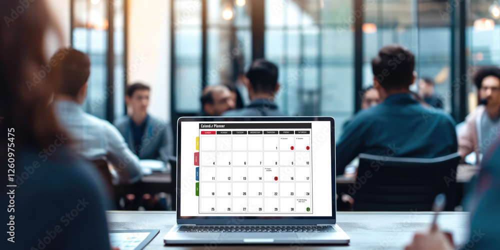 Poster calendar on computer software application for brisk schedule planning for personal organizer and onl