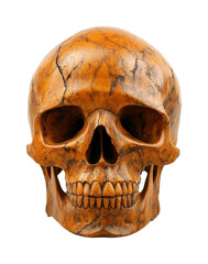 Obraz premium Unique wooden skull figurine sculpture isolated on transparent background - Generative AI