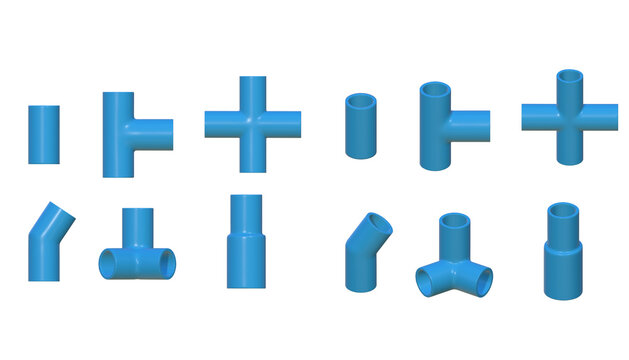 Blue PVC pipe connection PVC pipes for drinking water 3d illustration