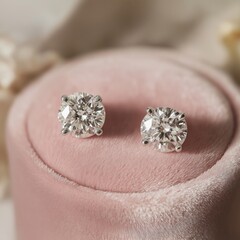 Elegant diamond stud earrings displayed on luxurious velvet cushion