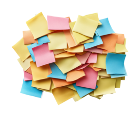 Office visuals creative sticky note system isolated on transparent background - Generative AI