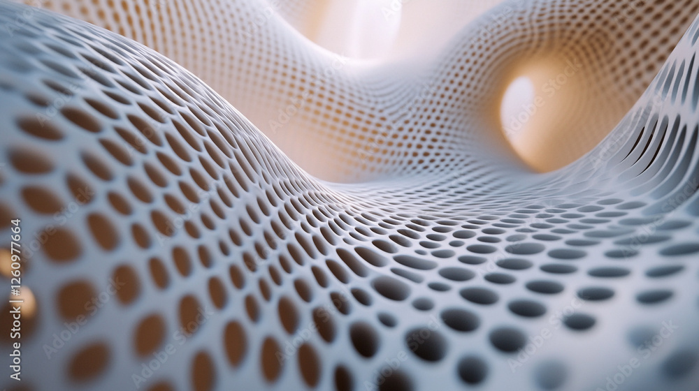 Poster abstract white perforated surface modern design background texture digital art 3d wave hole mesh