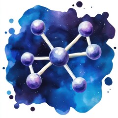 A colorful illustration of a molecular structure set against a cosmic background, highlighting the connection between chemistry and the universe.