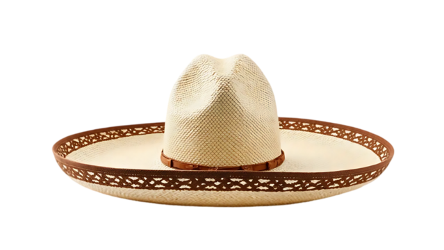  a sombrero has a wide brim and a conical crown, and leather accents isolated on transparent background
