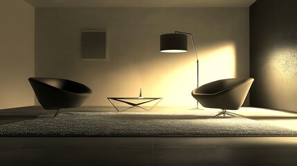 Modern minimalist living room interior design with two chairs