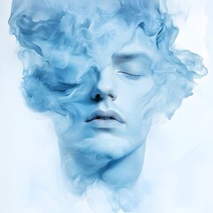 Surreal Painting of Morpheus, God of Dreams in Ethereal Mist and Calming Blue Hues