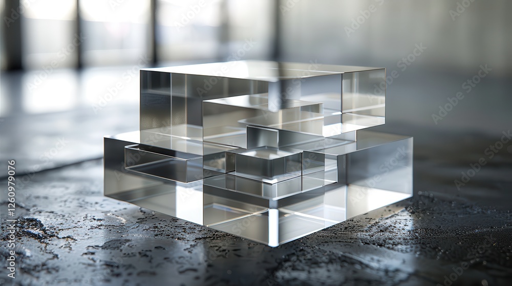 Poster abstract representation of technology with crystal clear cubes on a modern surface emphasizing upsca