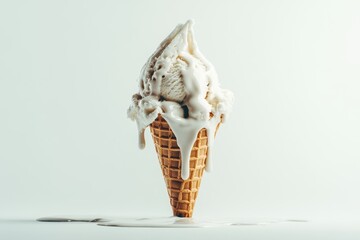 Melting ice cream cone creates a delightful mess in a sunny kitchen setting