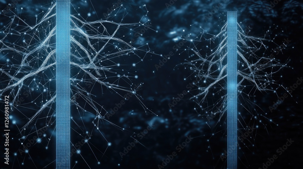 Poster glowing particles form soft waves that shimmer under dim lighting, creating a tranquil and captivati