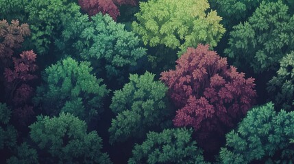 Aerial view autumn forest canopy, nature background
