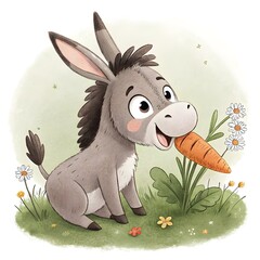 cute donkey eating carrot