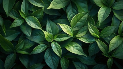 vibrant young tea leaves in a lush botanical setting, showcasing fresh greenery, organic farming, and the natural beauty of tea agriculture