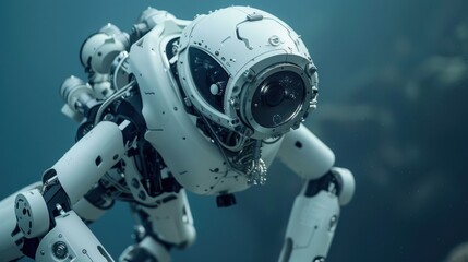 Futuristic underwater robot exploring the deep ocean environment with advanced technology and intricate mechanical design showcasing innovative engineering