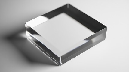 Clear glass cube on white, shadow background