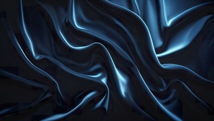 Obraz premium Flowing dark blue fabric creates a sense of tranquility and sophistication in a minimalist design. The gentle curves and textures enhance visual appeal and depth