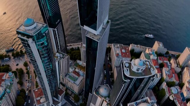 Bosphorus sunset aerial view