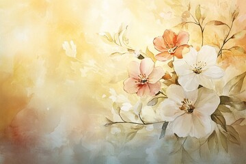 Soft watercolor floral arrangement featuring pastel blossoms and gentle colors in a serene background. Generative AI