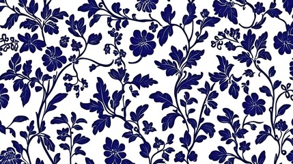 Blue floral vine pattern textile design