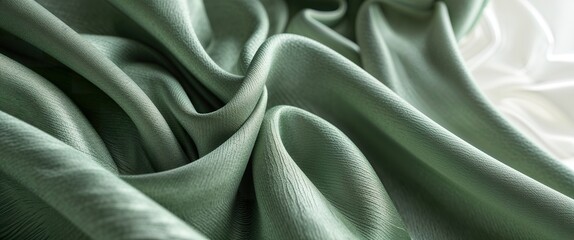 Obraz premium Soft, textured green fabric flows elegantly across a surface, creating a calming atmosphere typical of minimalist design