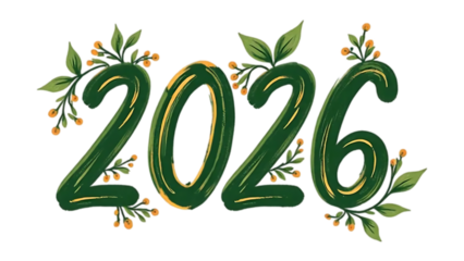 the numbers "2026" rendered in lush green foliage, suggesting growth or a natural theme symbolize a hopeful vision for the year 2026