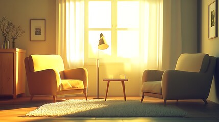 Sunlit Living Room With Two Armchairs And Small Table
