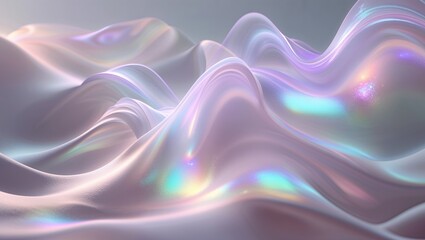 Fototapeta premium Soft pastel colors blend together in flowing waves that create an iridescent texture. The minimalist design evokes a sense of calm and tranquility, perfect for modern decor