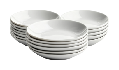 Stack of white bowls for dining setup isolated on transparent background - Generative AI