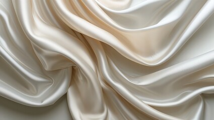 Fototapeta premium The soft, white silk fabric exhibits elegant folds and gentle draping, creating a serene and minimalist backdrop perfect for various design applications