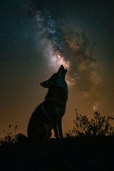 Fototapeta premium A wolf howling at the stars in the night sky