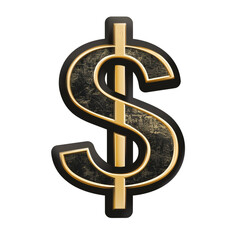 Obraz premium Black and gold dollar sign icon isolated on transparent background