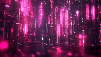 Obraz premium Abstract Pink Digital Cityscape Glowing Lines Futuristic Neon Technology Background Design Art Data 