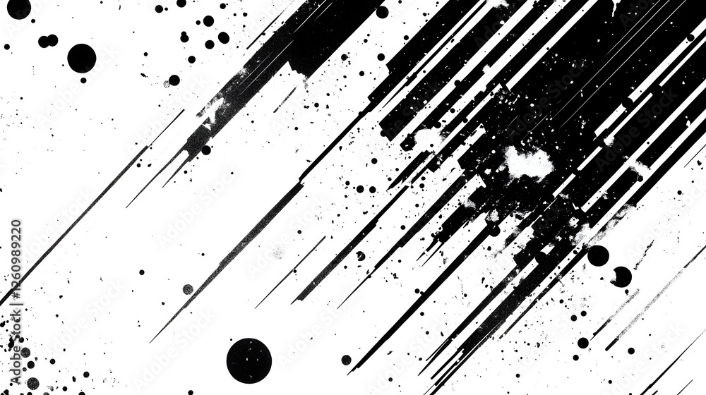 Poster A striking abstract monochrome composition featuring a dynamic interplay of geometric shapes overlapping lines splashes of ink and bold expressive brush strokes