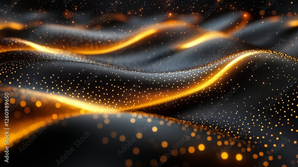 Poster glowing waves of golden light on a dark textured surface create a mesmerizing visual effect