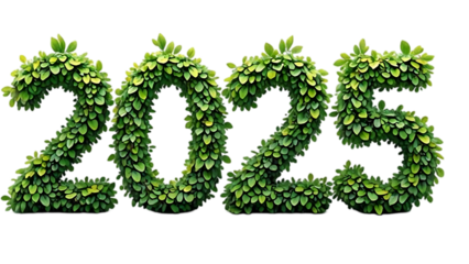 the numbers "2025" rendered in lush green foliage, suggesting growth or a natural theme symbolize a hopeful vision for the year 2025