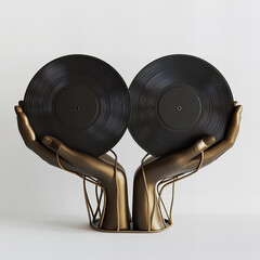 Unique Vinyl Record Storage: Golden Hands Holding LPs, Creative Music Display