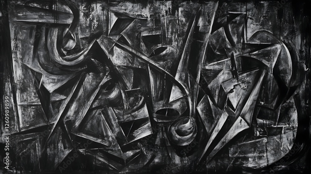 Aufkleber a striking and dynamic abstract painting featuring a bold composition of geometric shapes overlappin