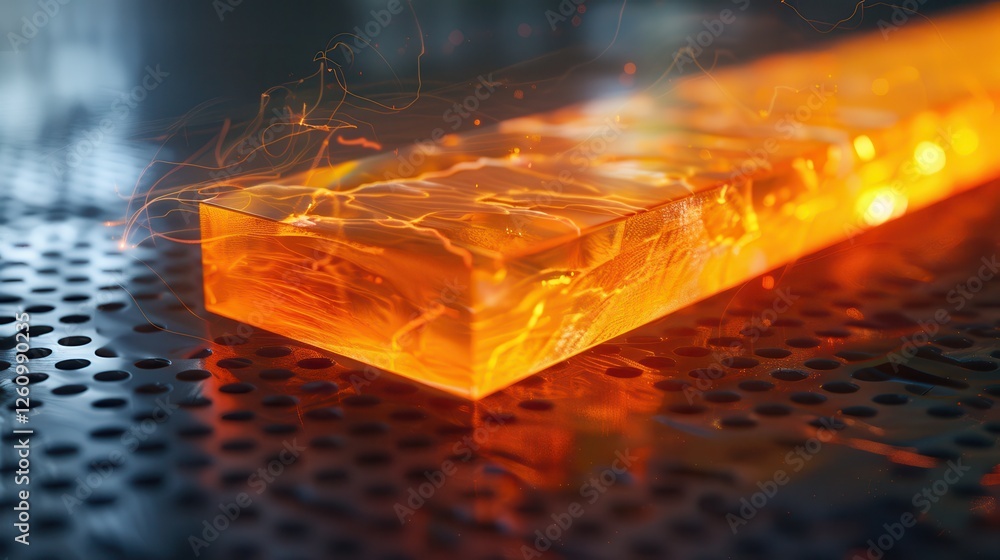 Poster luminous orange technology concept with abstract light effects in a dynamic industrial setting