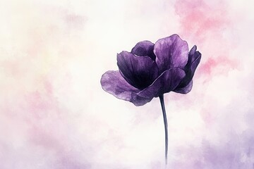Purple flower stands gracefully against a soft, dreamy background in pastel hues during a tranquil daytime setting. Generative AI