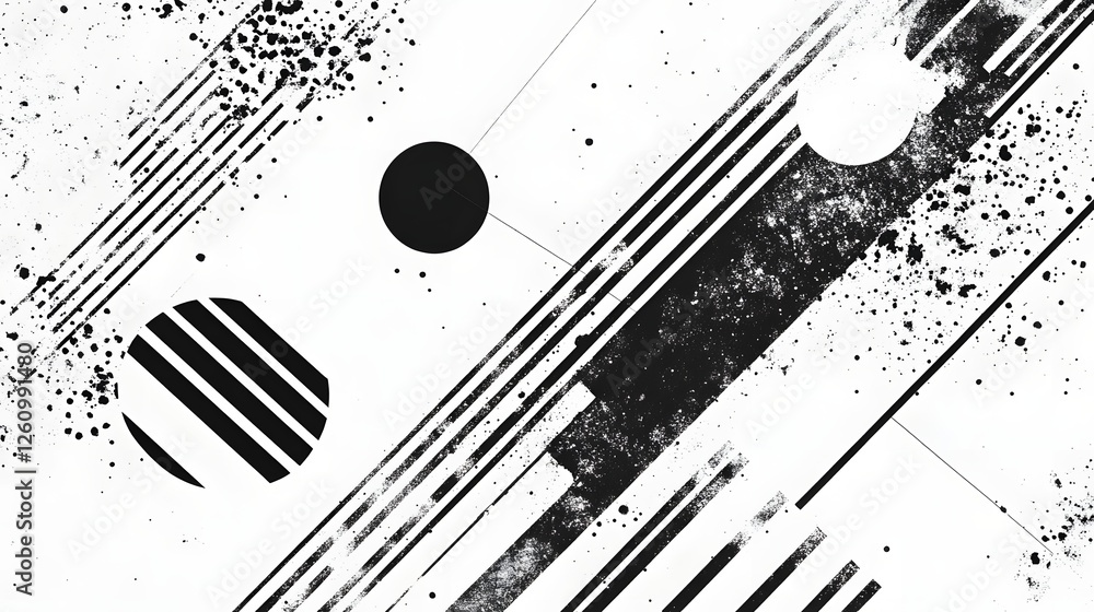 Poster A visually striking abstract geometric composition featuring a dynamic interplay of shapes lines and patterns in a bold monochrome color scheme