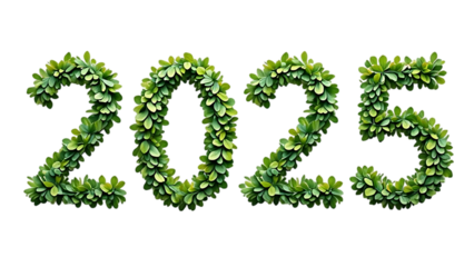 the numbers "2025" rendered in lush green foliage, suggesting growth or a natural theme symbolize a hopeful vision for the year 2025