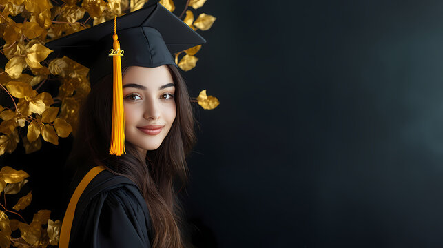 Achieving Dreams: A graduate in cap and gown celebrates her academic milestone, embodying the culmination of hard work and the promise of a bright future.